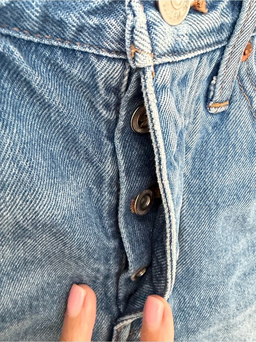 Madewell Blue Distressed High-Rise Denim Shorts raw hem - button fly